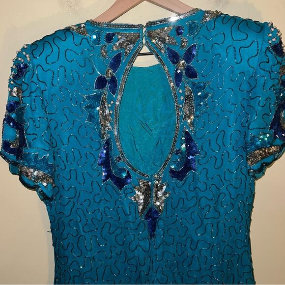 VNTG LESLIE FAY EVENINGS silk beaded dress 16 - Picture 4 of 7